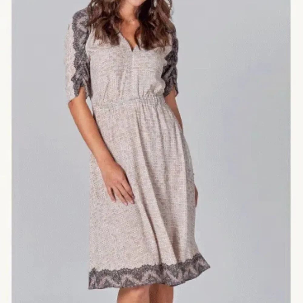 Tucker NYC Market Dress Champagne Sequins in Silk Crepe de Chine V-neck